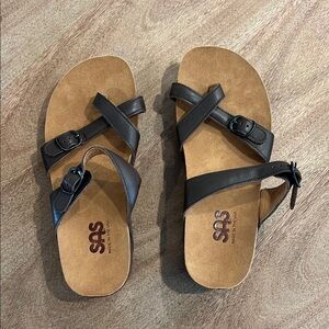 SAS Dark Brown Leather Slide Sandals